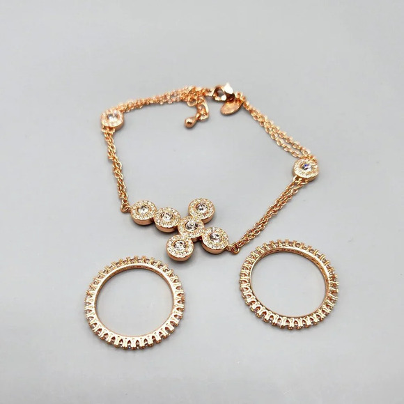 Joan Boyce Pave Crystal Christian Cross Bracelet w/ Rings Rose Gold Tone - Picture 1 of 16